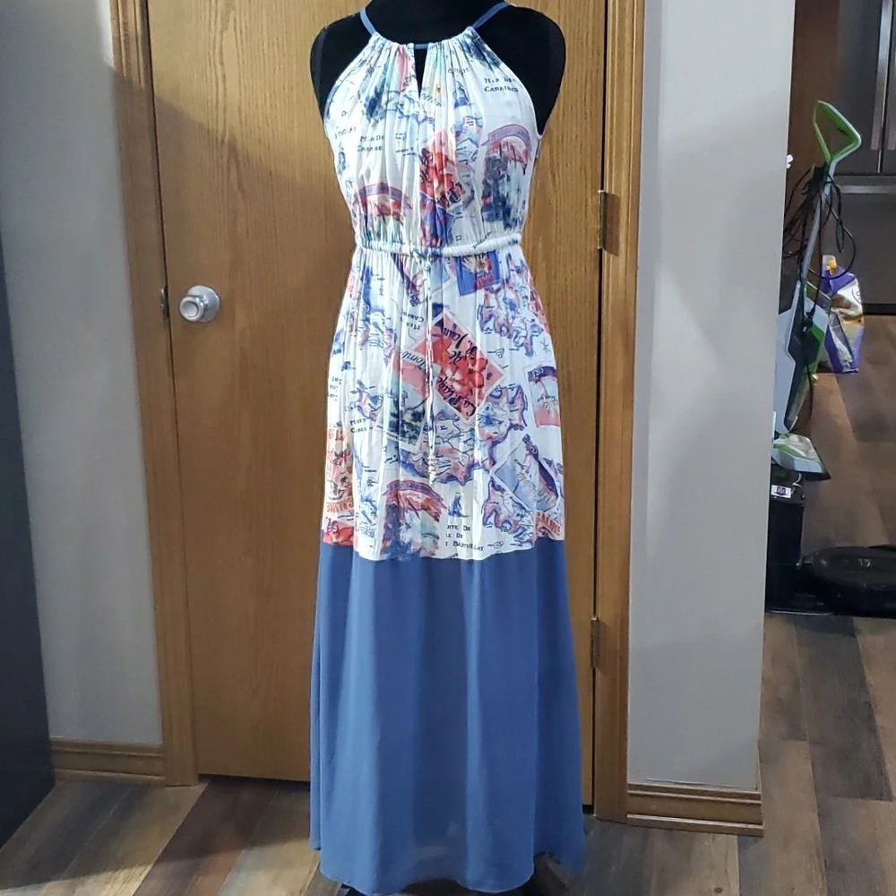 Peter som sleeveless summer dress maxi red white blue design nation
